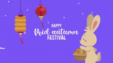 Mutlu sonbahar festivali mektupları. Tavşan meyve sepeti kaldırıyor.