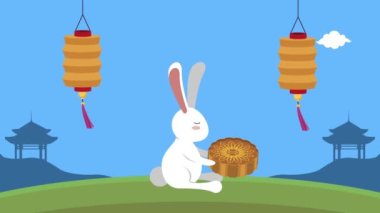 Mutlu sonbahar festivali animasyonu Tavşan ve ay pastası