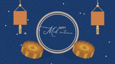 Fenerler ve ay çörekleriyle dolu mutlu sonbahar festivali