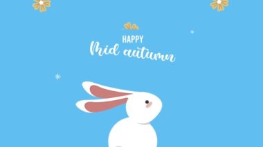 Mutlu sonbahar festivali Tavşan ve çiçeklerle dolu