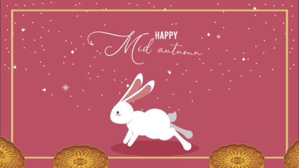 토끼와 달 케이크를 곁들인 행복 한 가을 축제 — 비디오