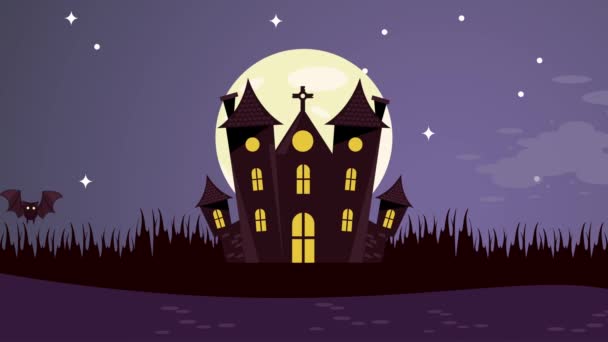 Animación feliz halloween con castillo oscuro — Vídeos de Stock