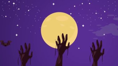 Zombi elleri ve dolunaylı Cadılar Bayramı animasyonunuz kutlu olsun.