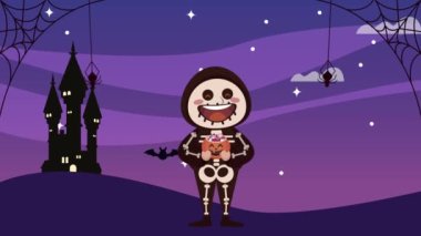 İskelet karakteri kılığına girmiş çocuk