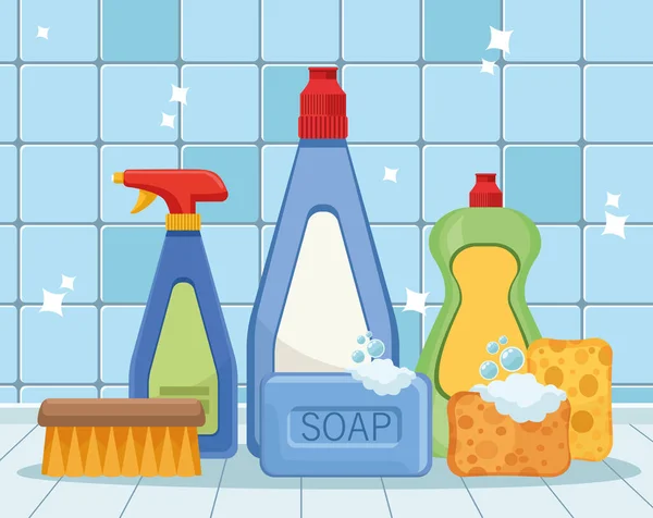 Housekeeping produk bersih - Stok Vektor