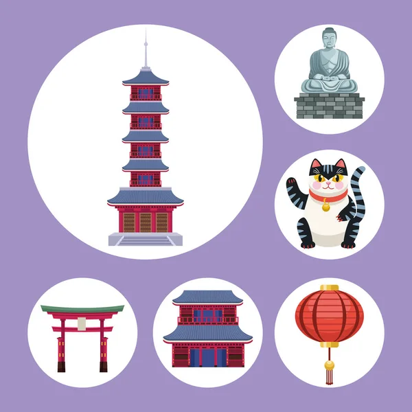 Japon six icônes — Image vectorielle