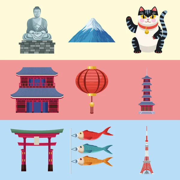 Neuf icônes japonaises — Image vectorielle