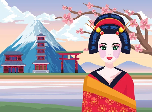 Geisha et monture fuji — Image vectorielle