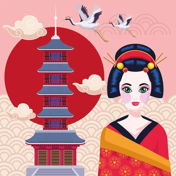 Temple geisha et sensoji — Image vectorielle