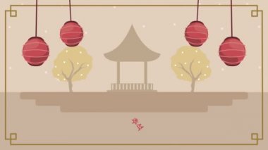 Mutlu chuseok harfleri kırmızı lambalar asılı sahne