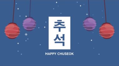 Mutlu chuseok harfleri ve asılı lambalar animasyonu