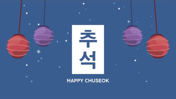 Letras chuseok feliz con lámparas de animación colgante — Vídeos de Stock