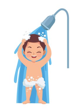 Küçük çocuk banyoyu hazırlıyor.