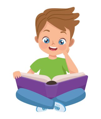 Küçük çocuk kitap okuyor.