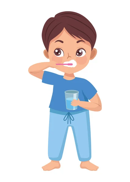 Küçük çocuk dişlerini fırçalıyor. — Stok Vektör
