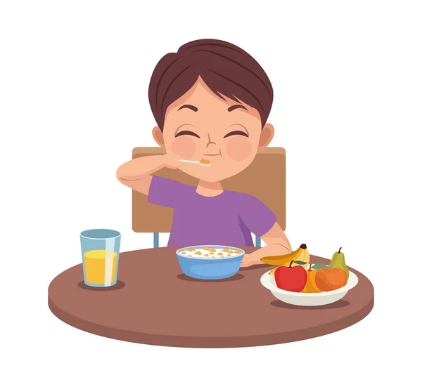 Little boy eating breakfast — Stock Vector