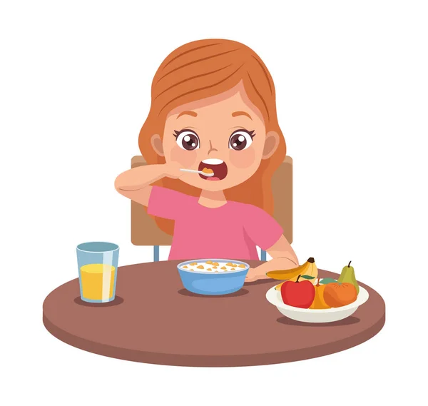 Little girl eating breakfast — Stock Vector