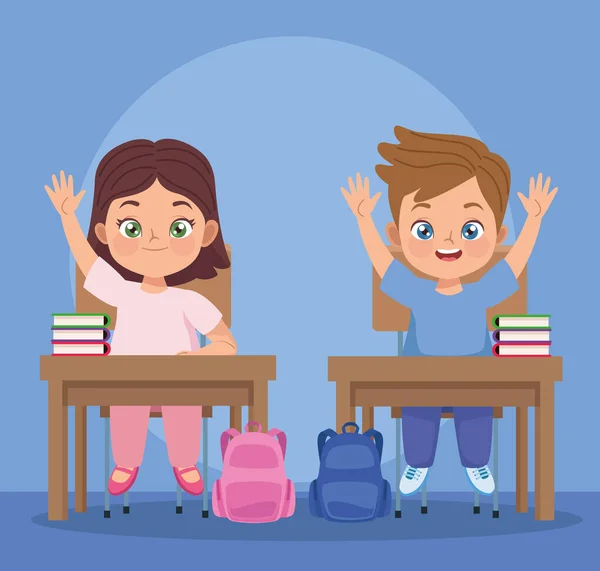 Crianças casal em sala de aula — Vetor de Stock