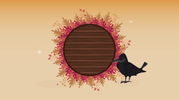 Hallo herfst animatie met kraai en pompoen — Stockvideo