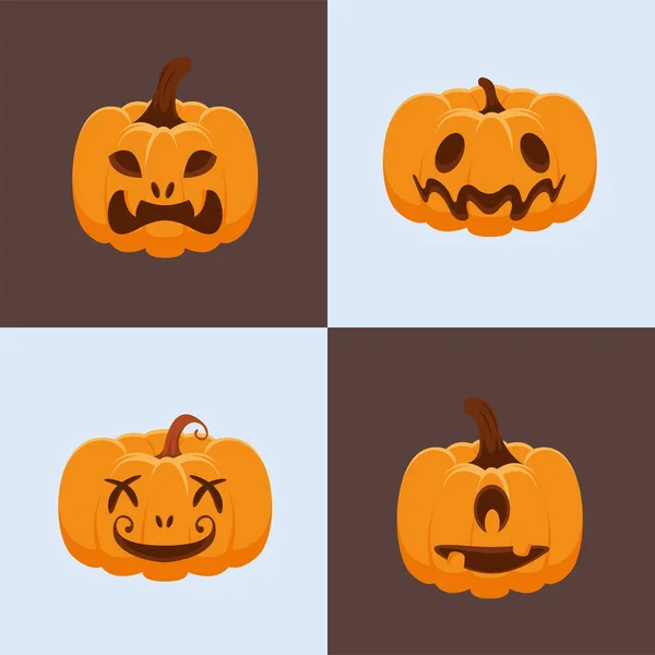 Quatro abóboras decorativas halloween — Vetor de Stock