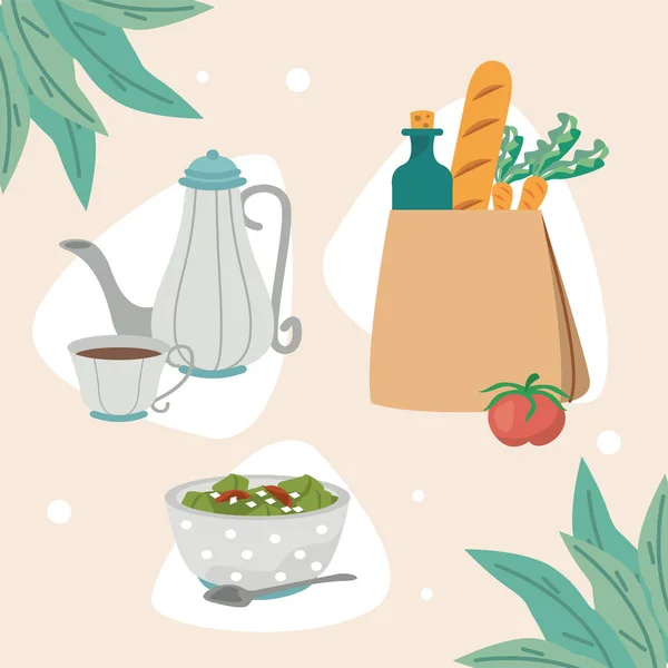 Tres iconos de comida casera — Vector de stock