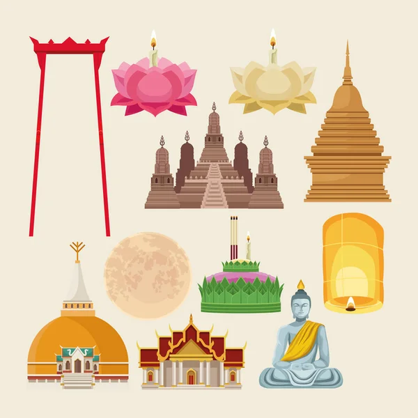 Once iconos krathong de aleación — Archivo Imágenes Vectoriales