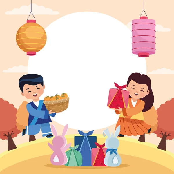 Couple célébrant chuseok — Image vectorielle