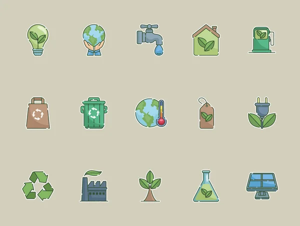 Quince iconos de concepto de ecología — Vector de stock