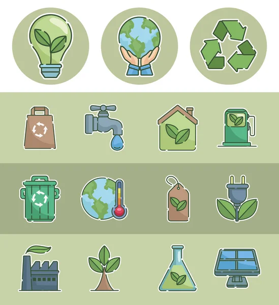 Concept écologie quinze icônes — Image vectorielle