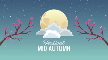 Sonbahar ortalarında dolunay ve ağaç dallarıyla yazılmış animasyon.