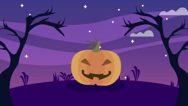 Gelukkig halloween pompoen 's nachts animatie — Stockvideo