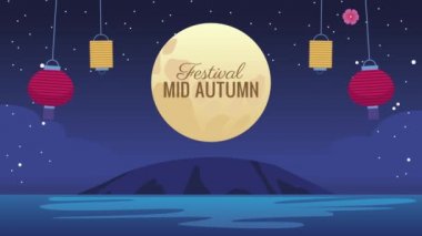 Sonbahar ortasında lambalı dolunay animasyonunda harfler.