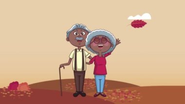 Kamp animasyonundaki afro büyükanne ve büyükbaba çifti