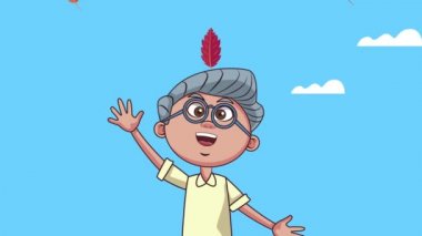 Güz yapraklı sevimli büyükbaba animasyonu