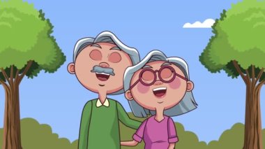 Büyük anne ve büyük baba, ağaç animasyonlu.