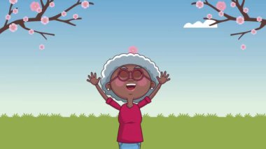 Kamptaki sevimli afro büyükanne.