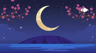 Hilal ay ve dallarla sonbahar animasyonu