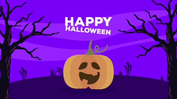 Animação feliz halloween lettering com abóbora no cemitério — Vídeo de Stock