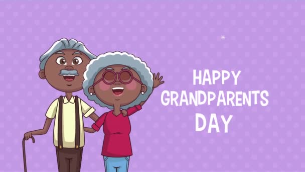 Gelukkig grootouders dag belettering met afro paar — Stockvideo