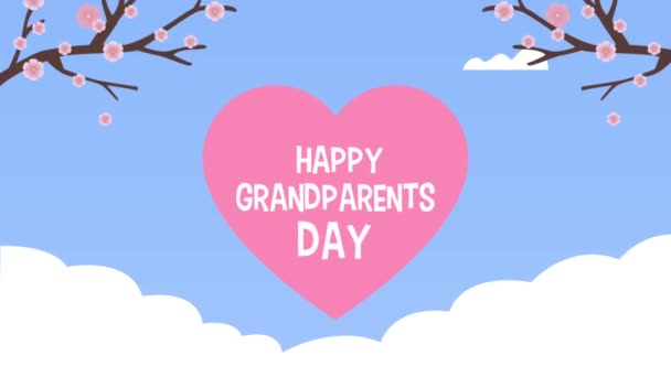 Glückliche Großeltern Tag Schriftzug mit in rosa Herz und Zweige — Stockvideo