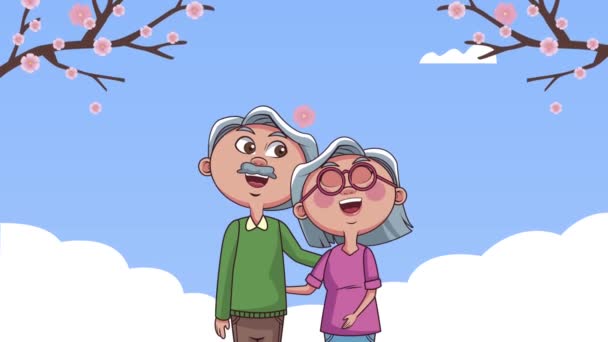 Grand-parents couple avec des branches animation — Video