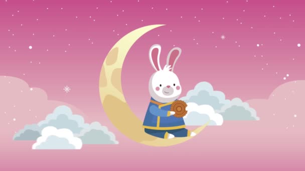 Animação meados do outono com coelho sentado em lua crescente — Vídeo de Stock