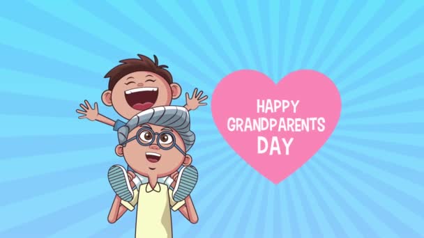 Heureux grand-parents lettrage jour avec grand-père et petit-fils — Video