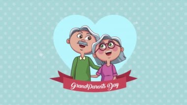 Çiftle kurdeleli mutlu büyükanne ve büyükbaba günleri.