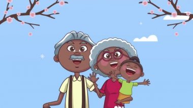 Torun animasyonlu afro büyükanne ve büyükbaba çifti