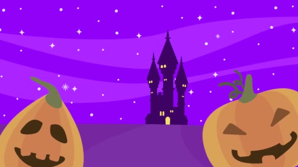 Feliz halloween calabazas animación con castillo — Vídeo de stock