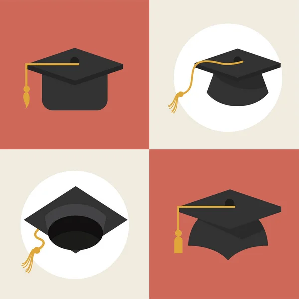 Čtyři absolventské klobouky — Stockový vektor