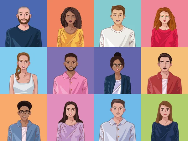 Doce personas de diversidad — Vector de stock