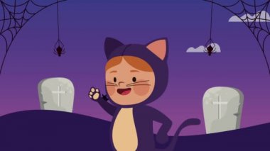 Mezarlıkta kedi kılığında bir çocuk.