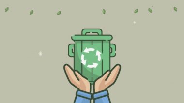 Geri dönüşüm çöpünü kaldıran ellerle çevre dostu animasyon